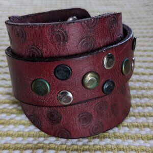 Leather cuff with stamped and rivet details